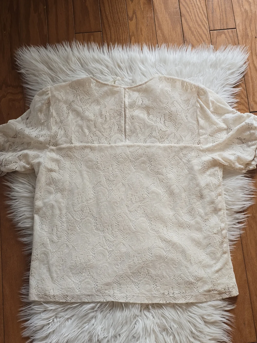 Anthropologie Cream Lace Puff Sleeve Top